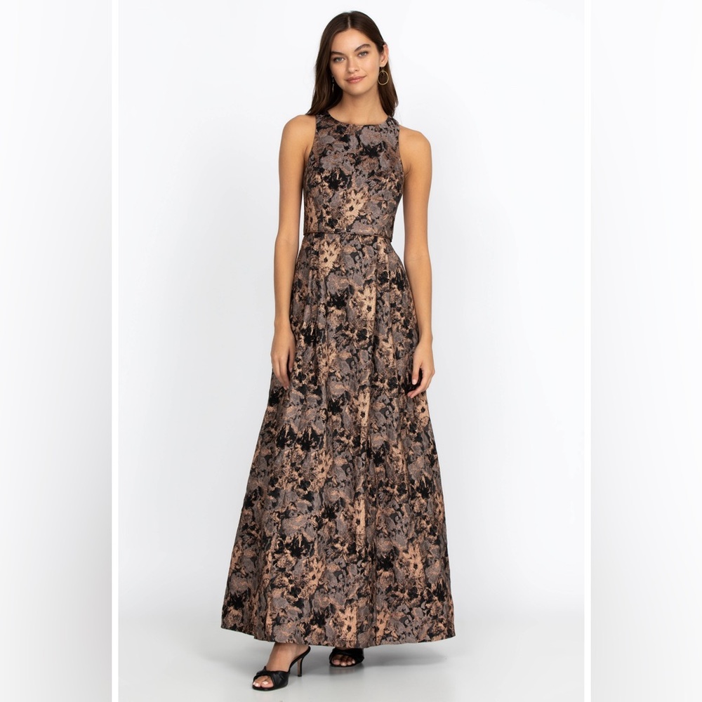 Johnny Was metallic jacquard Black and Brown Maxi Dress